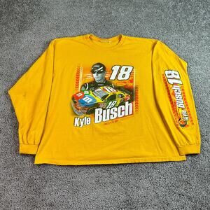 Kyle Busch Nascar Shirt Mens 2XL Yellow Long Sleeve Print Winners Circle FLAW